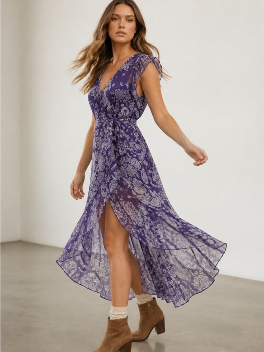 Purple Floral Ruffle Dress